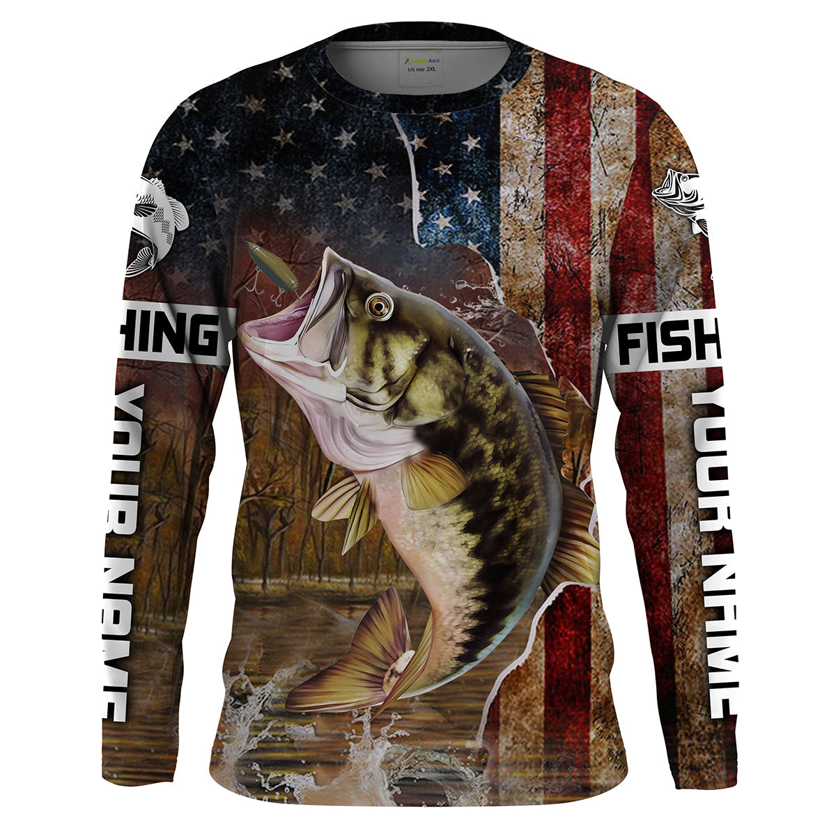 Frenzidea Personalized Largemouth Bass American Flag Fishing 3D Shirts