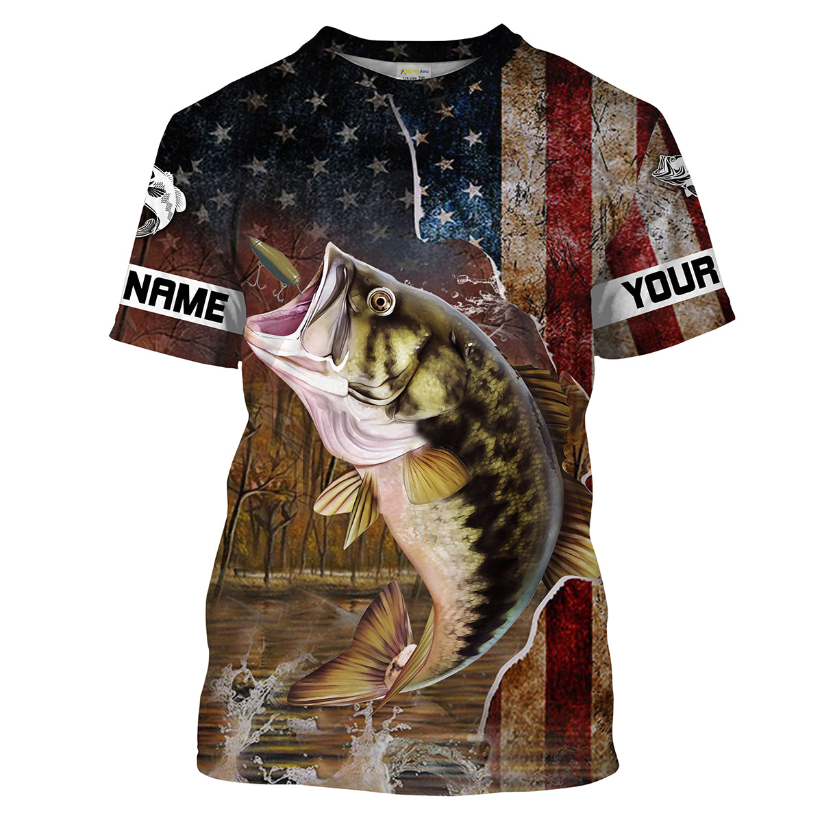 Frenzidea Personalized Largemouth Bass American Flag Fishing 3D Shirts