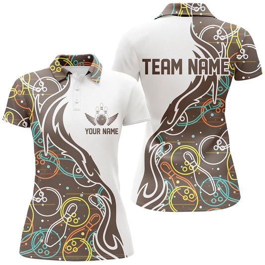 Frenzidea Brown Bowling Pattern Classic Personalized All Over Printed Shirt For Women