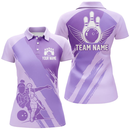 Frenzidea Purple Bowling Queen Personalized All Over Printed Shirt For Women