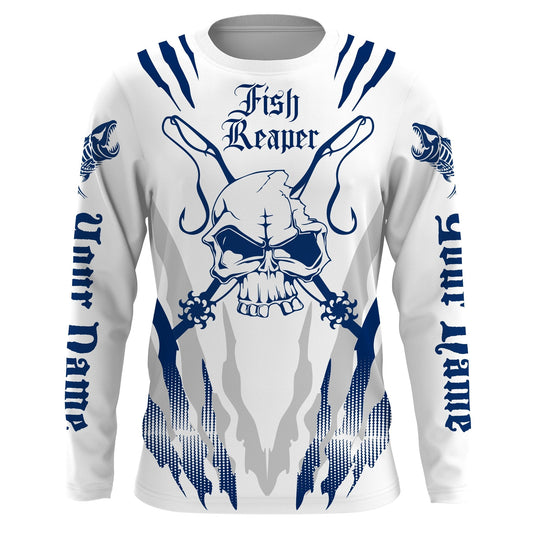 Frenzidea Halloween Skull Fish Reaper Custom Long Sleeve Fishing Shirts