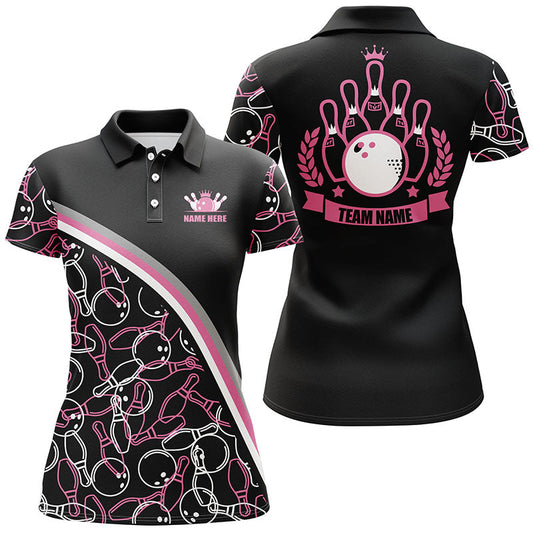 Frenzidea Black Pink Bowling Pattern Premium Customized Name 3D Shirt For Women