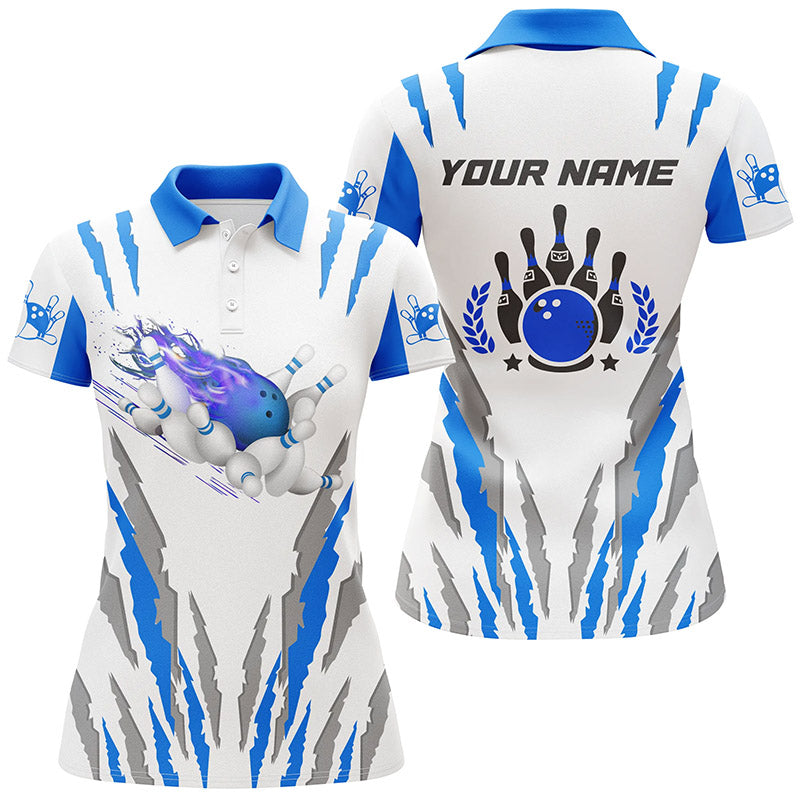 Frenzidea Blue Flame Bowling Ball Personalized All Over Printed Shirt For Women