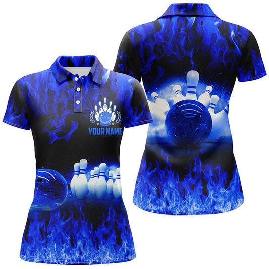 Frenzidea Blue Flame Bowling Personalized All Over Printed Shirt For Women