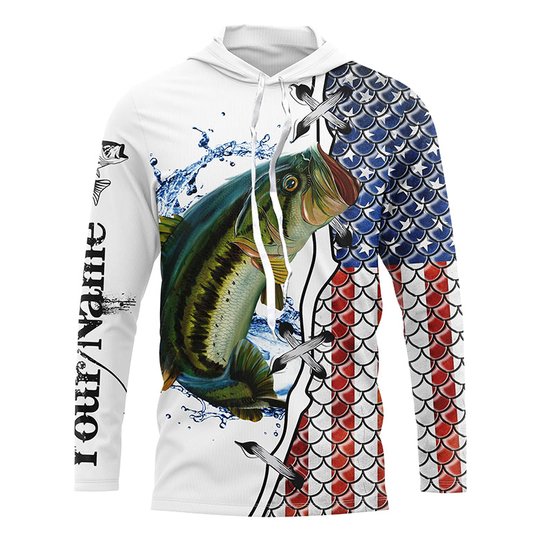 Frenzidea American Flag Largemouth Bass Patriotic Fishing Customize Name 3D Shirts