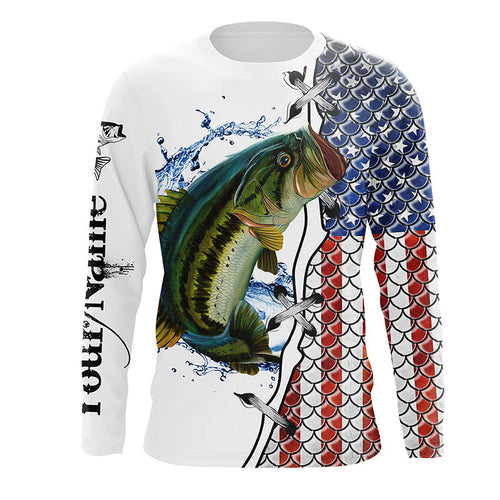 Frenzidea American Flag Largemouth Bass Patriotic Fishing Customize Name 3D Shirts