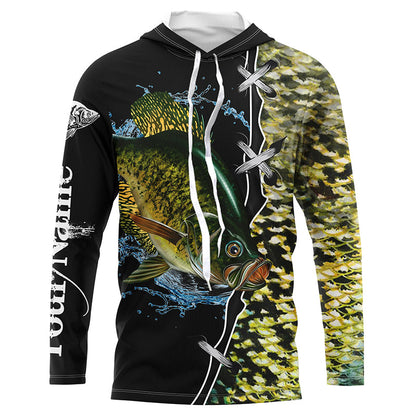 Frenzidea Crappie Fishing Green Scale Customize Name Performance Long Sleeve Fishing Shirts