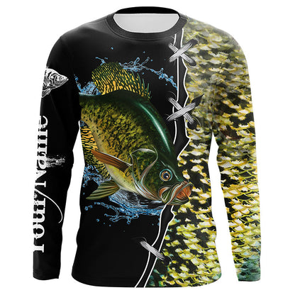 Frenzidea Crappie Fishing Green Scale Customize Name Performance Long Sleeve Fishing Shirts