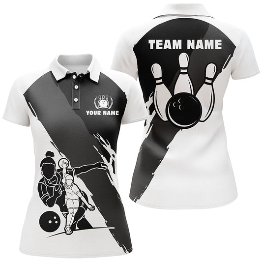 Frenzidea Black White Bowling Player Personalized All Over Printed Shirt For Women