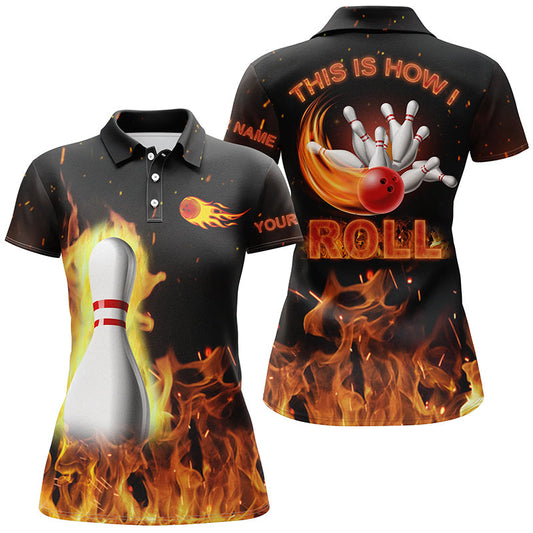 Frenzidea This Is How I Roll, Black Flame Bowling Customized Name All Over Printed Shirt For Women