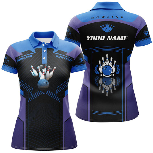 Frenzidea Purple And Blue Bowling Personalized All Over Printed Shirt For Women