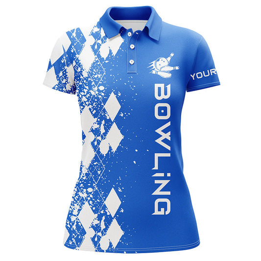 Frenzidea Blue Bowling Argyle Bowling Pattern Premium Customized Name 3D Shirt For Women