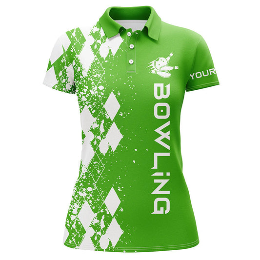 Frenzidea Green Bowling Argyle Bowling Pattern Premium Customized Name 3D Shirt For Women