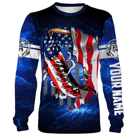 Frenzidea Musky Fishing 3D American Flag Patriot Customize Name 3D Shirts