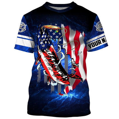 Frenzidea Musky Fishing 3D American Flag Patriot Customize Name 3D Shirts