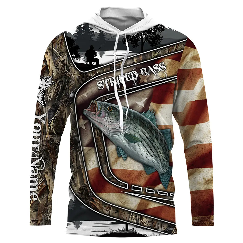 Frenzidea American Flag Patriotic Striped Bass Fishing 3D Shirts