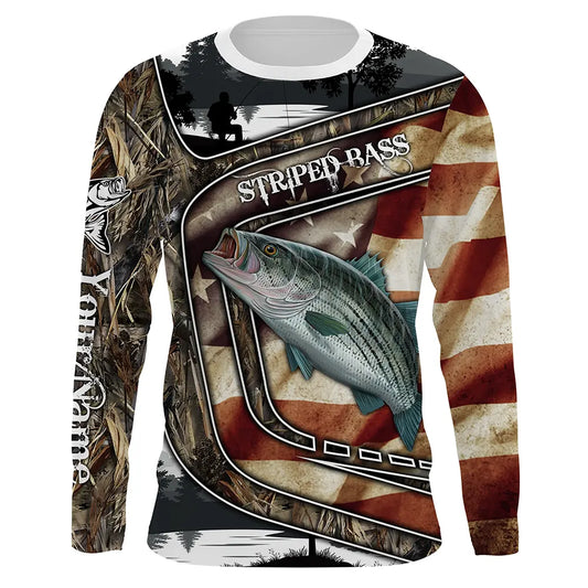 Frenzidea American Flag Patriotic Striped Bass Fishing 3D Shirts