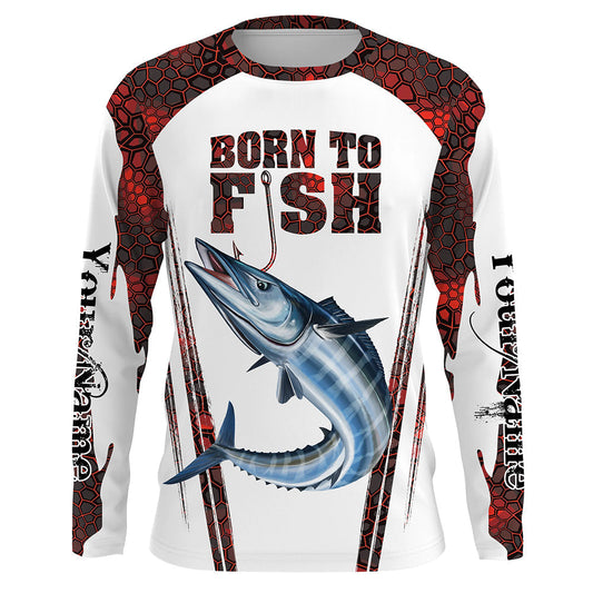 Frenzidea "Born To Fish" Wahoo Fishing Red Camo Custom Name   Long Sleeve Fishing Shirts