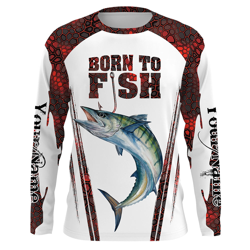 Frenzidea "Born To Fish" King Mackerel Fishing Red Camo Custom 3D   Long Sleeve Fishing Shirts