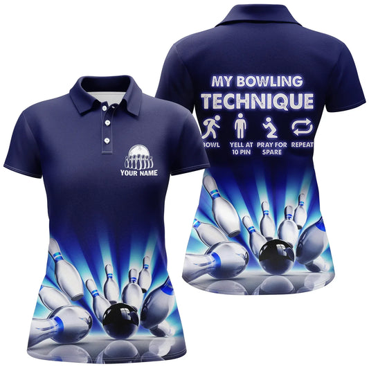 Frenzidea Bowling My Bowling Technique Customized Name All Over Printed Shirt For Women