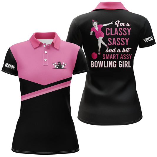 Frenzidea Black Pink I'm a classy sassy and a bit smart assy bowling girl Customized Name All Over Printed Shirt For Women