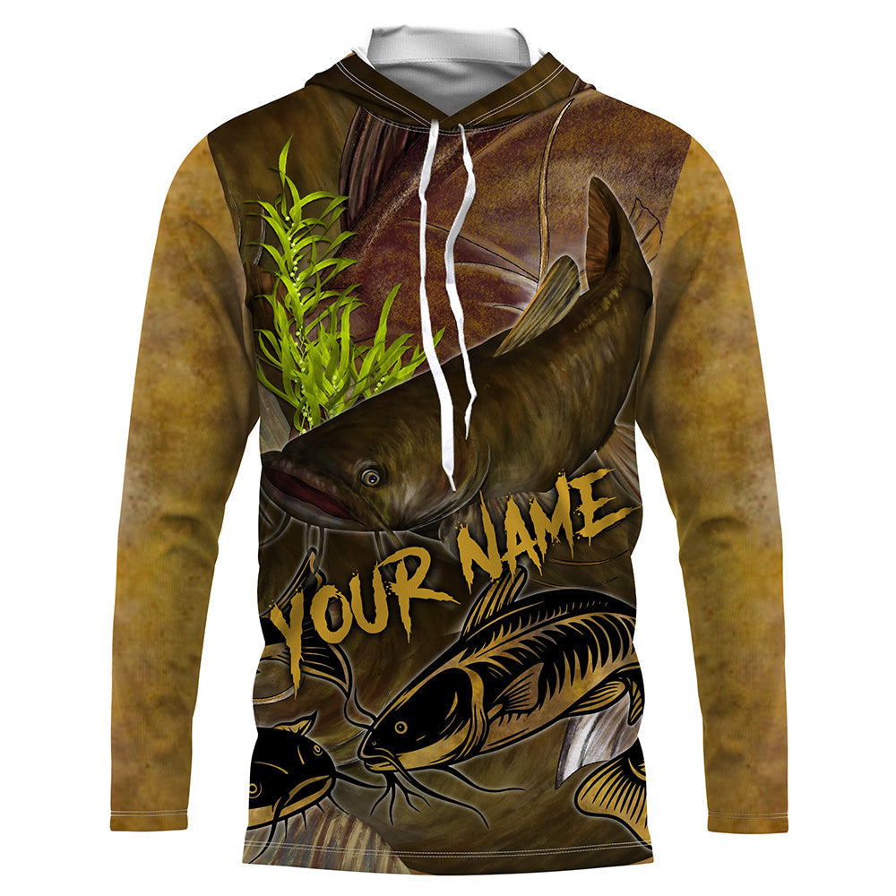 Frenzidea Personalized Flathead Catfish Fishing Jerseys, Catfish Scales   Long Sleeve Fishing Shirts