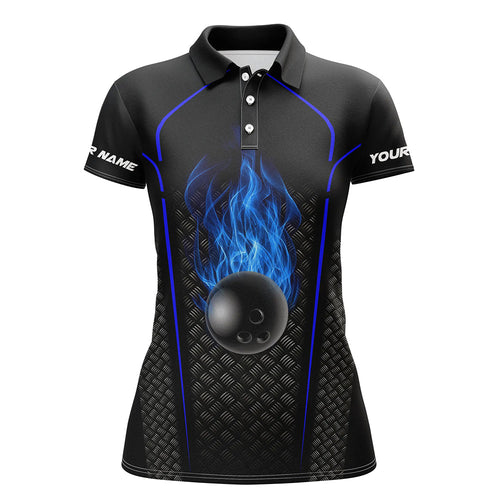 Frenzidea Black And Blue Bowling Ball Fire Premium Customized Name 3D Shirt For Women