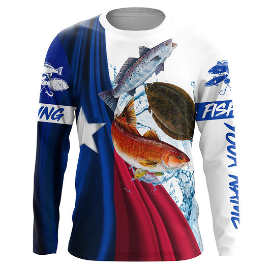 Frenzidea Texas Slam Flag Patriotic Redfish, Trout, Flounder Fishing Custom   Long Sleeve