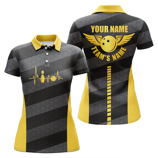 Frenzidea Yellow And Grey Bowling Hexagon Pattern Premium Customized Name 3D Shirt For Women