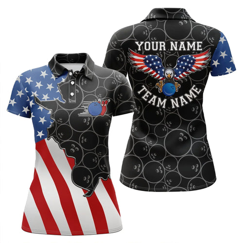 Frenzidea American Flag Patriotic Retro Black pattern Bowling Premium Customized Name 3D Shirt For Women