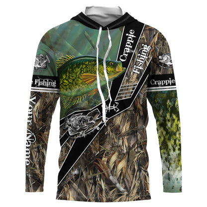 Frenzidea Crappie Fishing Camo Freshwater Fish   Customize Name Long Sleeves Fishing Shirts