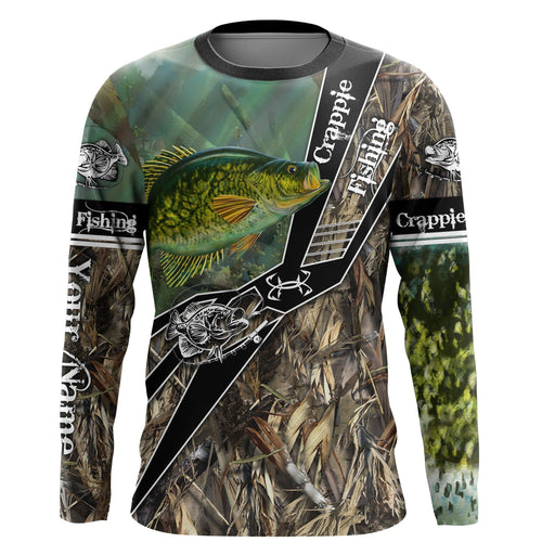 Frenzidea Crappie Fishing Camo Freshwater Fish   Customize Name Long Sleeves Fishing Shirts