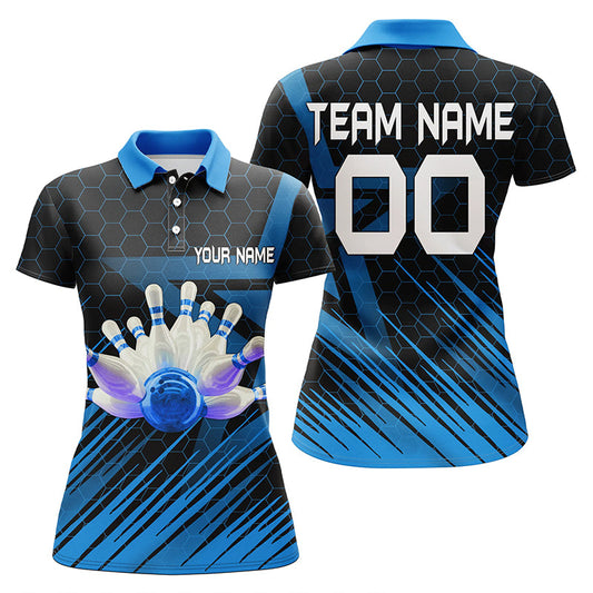 Frenzidea Blue Bowling Hexagon Pattern Classic Personalized All Over Printed Shirt For Women