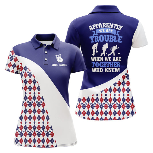 Frenzidea Blue Argyle Bowling Personalized All Over Printed Shirt For Women