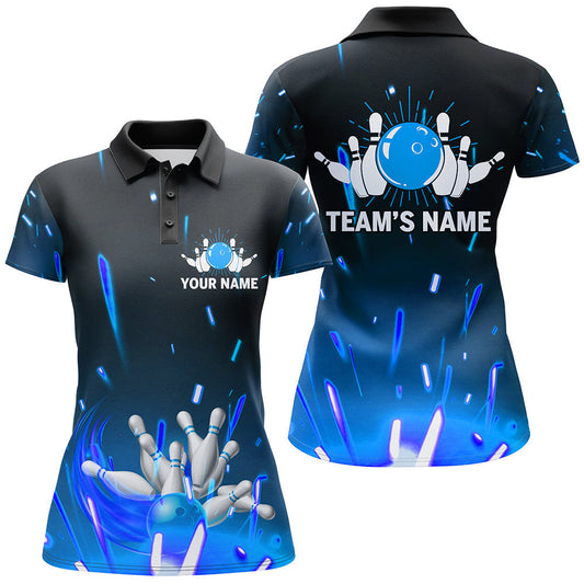 Frenzidea Blue Flame Bowling Classic Personalized All Over Printed Shirt For Women