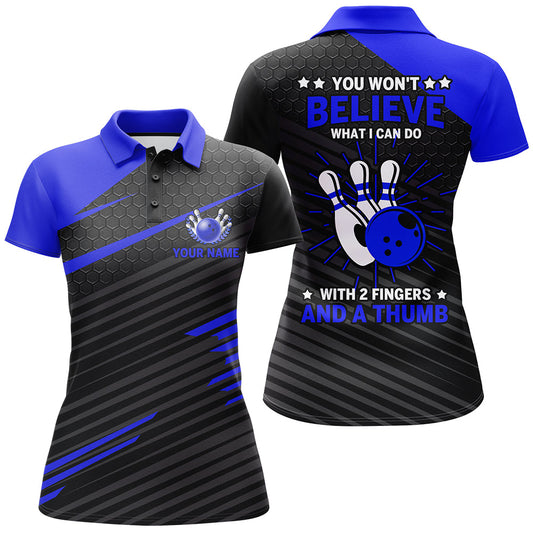 Frenzidea Blue & Black Funny Bowling Personalized All Over Printed Shirt For Women