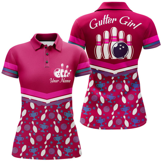 Frenzidea Bowling Gutter Girl Pink Premium Customized Name 3D Shirt For Women