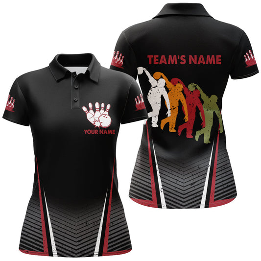 Frenzidea Vintage Multicolor Bowling Player Pattern Premium Customized Name 3D Shirt For Women