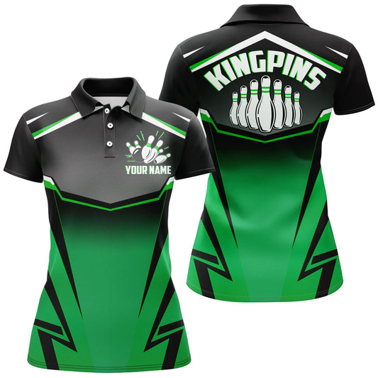 Frenzidea Kingpins Green Bowling Customized Name All Over Printed Shirt For Women