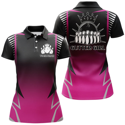 Frenzidea Gutter Girl Pink Bowling Premium Customized Name 3D Shirt For Women