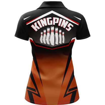 Frenzidea Kingpins Orange Bowling Ball And Pins Premium Customized Name 3D Shirt For Women