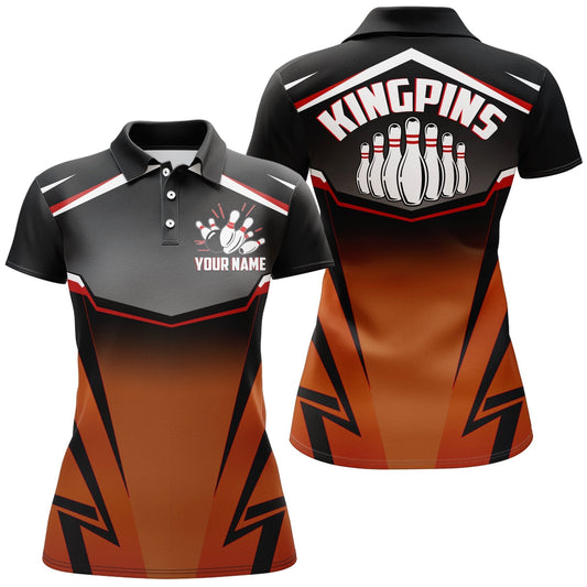 Frenzidea Kingpins Orange Bowling Ball And Pins Premium Customized Name 3D Shirt For Women