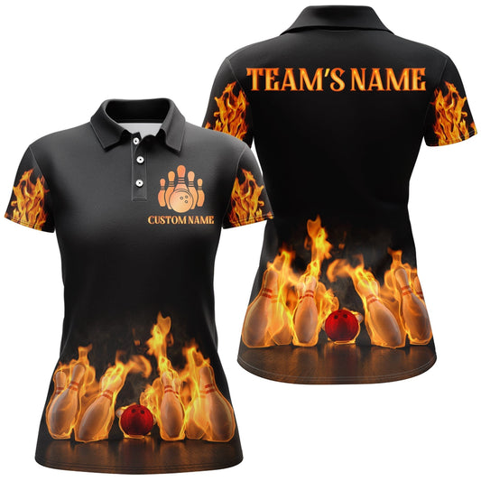 Frenzidea Black Flame Bowling Classic Personalized All Over Printed Shirt For Women