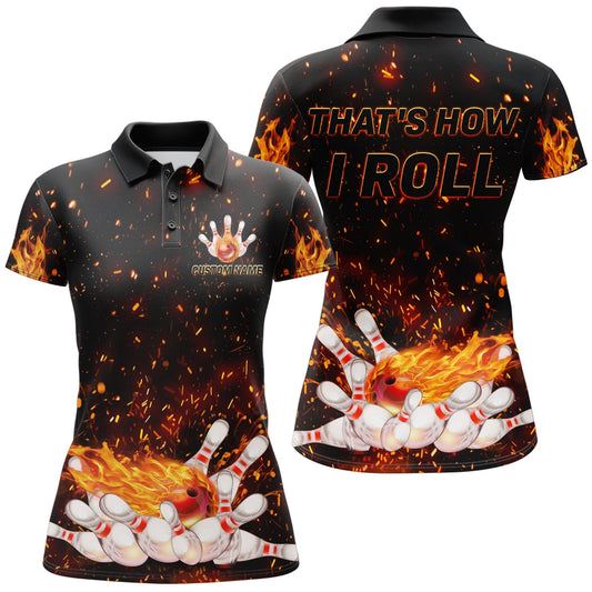 Frenzidea Black Bowling Flame Personalized All Over Printed Shirt For Women