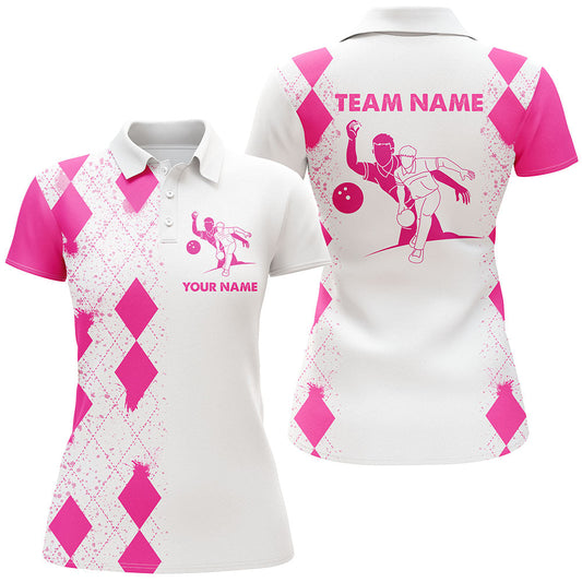 Frenzidea Bowling Pink Ladies Bowlers Premium Customized Name 3D Shirt For Women