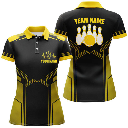 Frenzidea Yellow Bowling Ball And Pins Premium Customized Name 3D Shirt For Women