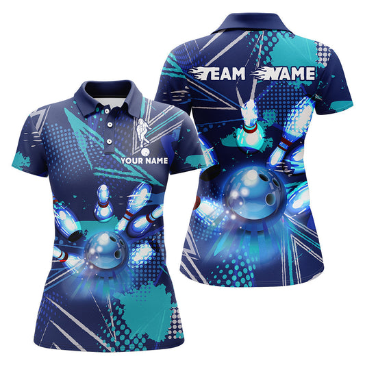 Frenzidea Blue Bowling Personalized All Over Printed Shirt For Women