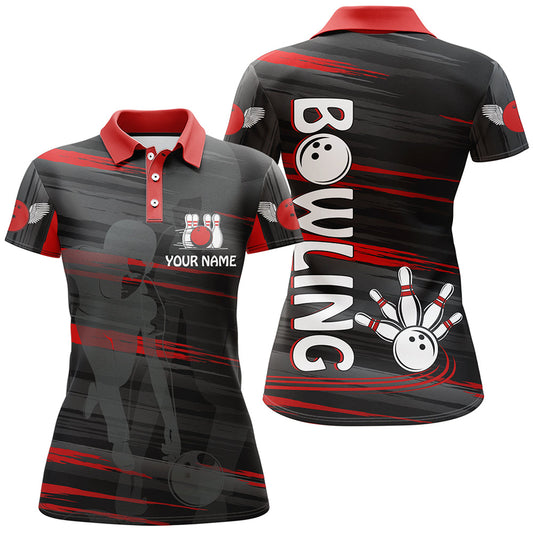 Frenzidea Red And Black Bowling Player Pattern Premium Customized Name 3D Shirt For Women