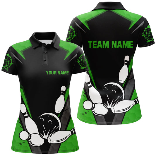 Frenzidea Black & Green Bowling Classic Personalized All Over Printed Shirt For Women