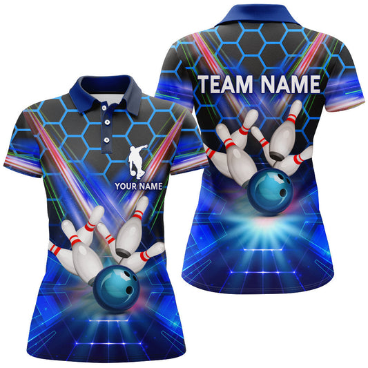 Frenzidea Light Blue Hexagon Bowling Pattern Personalized All Over Printed Shirt For Women